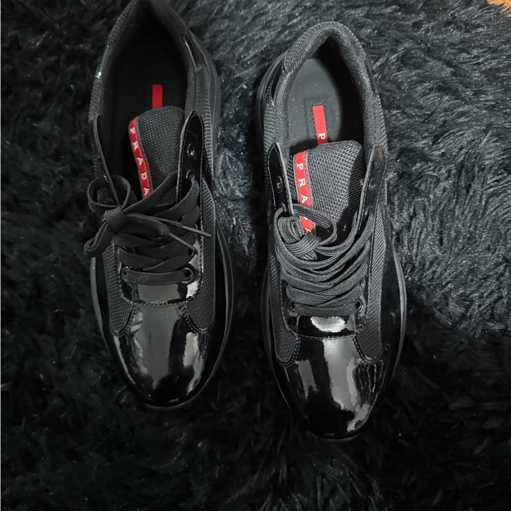 Prada Men's Glossy Black Sneakers - Picture 2 of 3